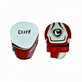 Лапы боксерские CLIFF ULI-3061, Obsession to knockout, DX, изогнутые, красно-белые