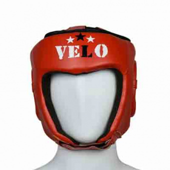 Шлем боксерский VELO, AIBA, открытый, кожа, красный, р.S