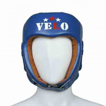 Шлем боксерский VELO, AIBA, открытый, кожа, синий, р.S